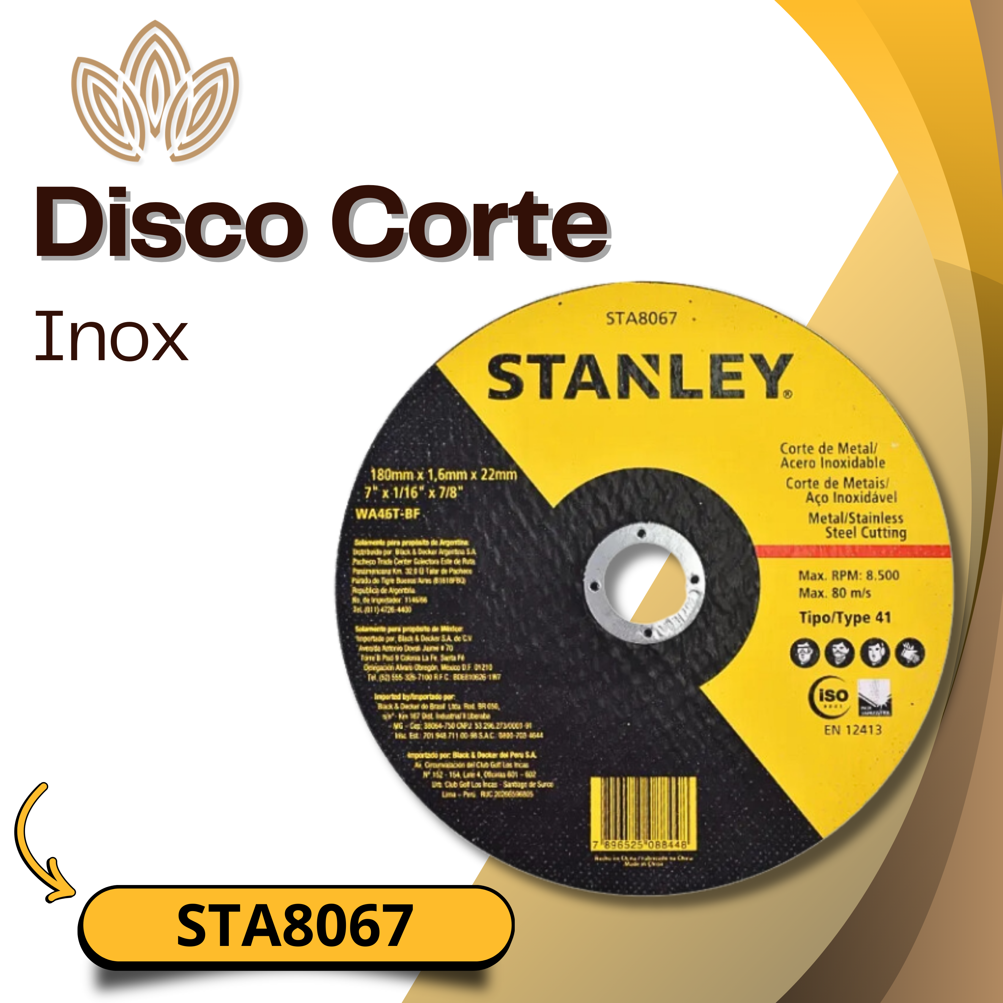 DISCO CORTE INOX STA8067
