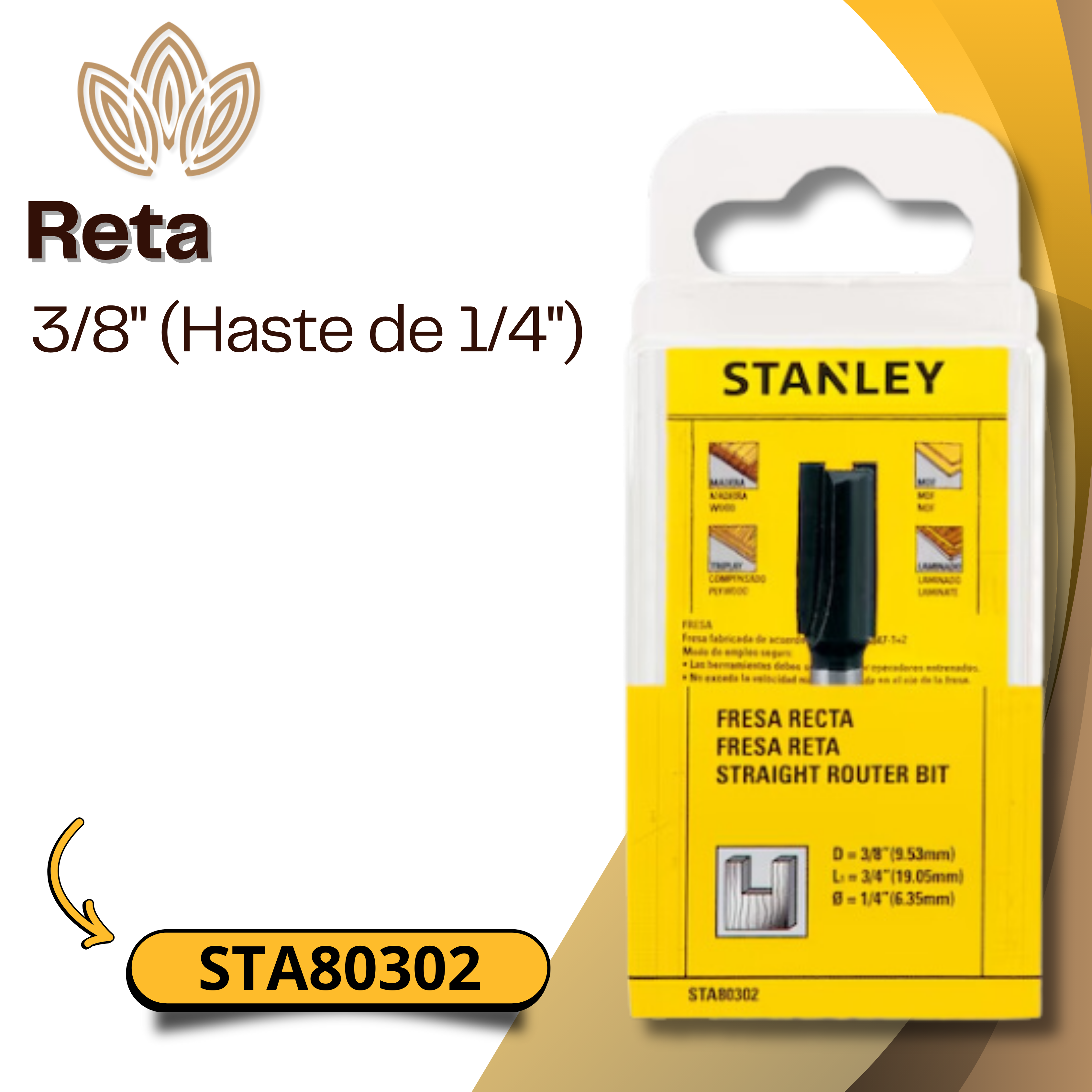Reta 3/8" (Haste de 1/4") STA80302